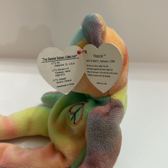 Rare 1996 Original Ty Peace Bear - Retired With Errors and Different Color Ears - Picture 8 of 9